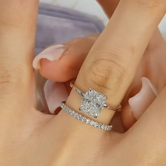 Handmade Halo 3.0 CT Cushion Cut Wedding Ring Set