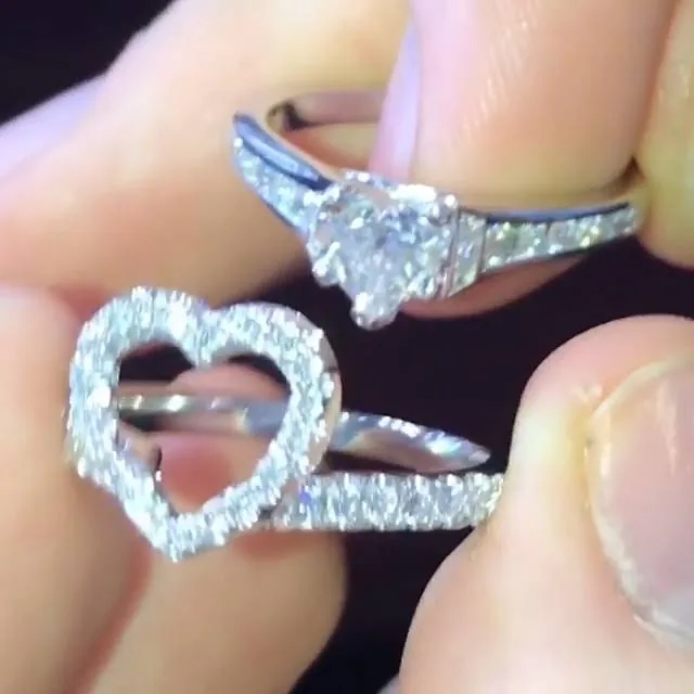 0.5 CT Heart Cut Engagement Ring with Heart Band Wedding Ring Set